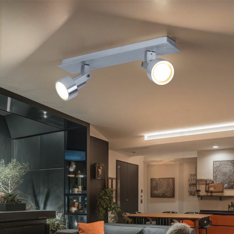 foto del prodotto globo plafoniera faretto a 2 luci, plafoniera orientabile 2 faretti cromo, 2x led 3,2w 240lm bianco caldo, lxpxh 34x7x14 cm