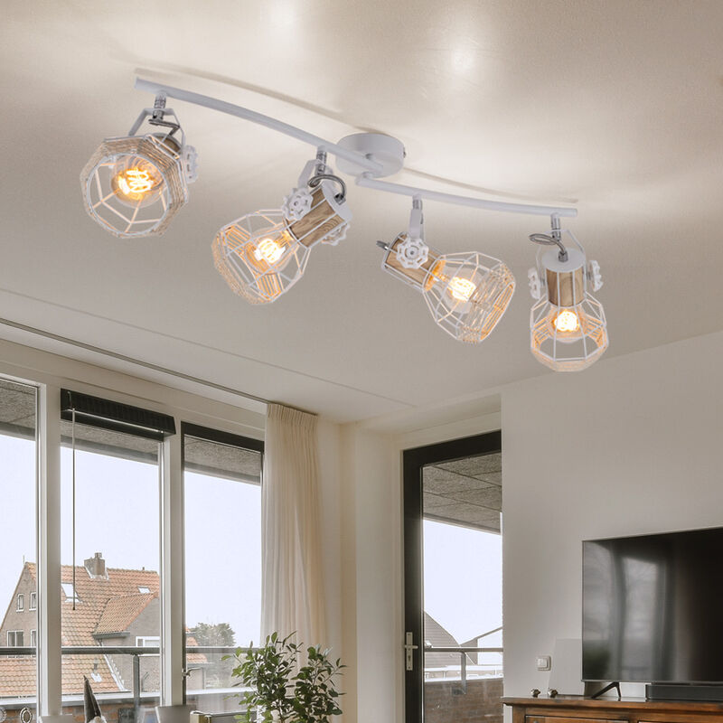 foto del prodotto globo plafoniera faretto da soffitto 4 fiamme metallo legno e27 spot bar 4 fiamme bianco, faretto orientabile, 4x e27, lxlxh 72x32x20 cm