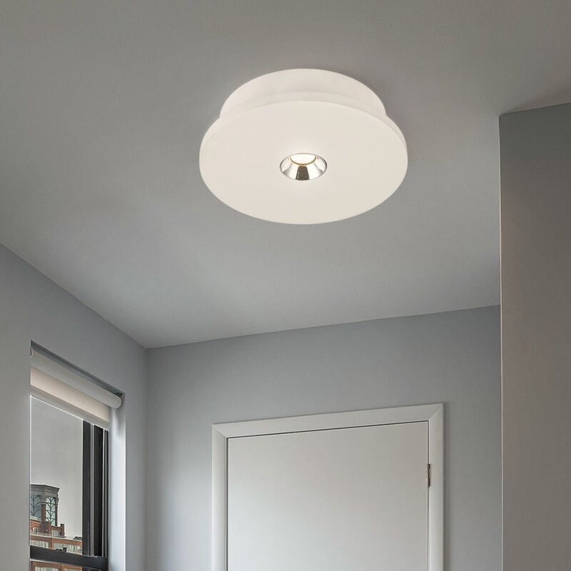 foto del prodotto globo plafoniera gesso bianco da cucina lampada da soffitto moderna cromata, led 4w 200lm bianco caldo, dxh 16x4,5 cm
