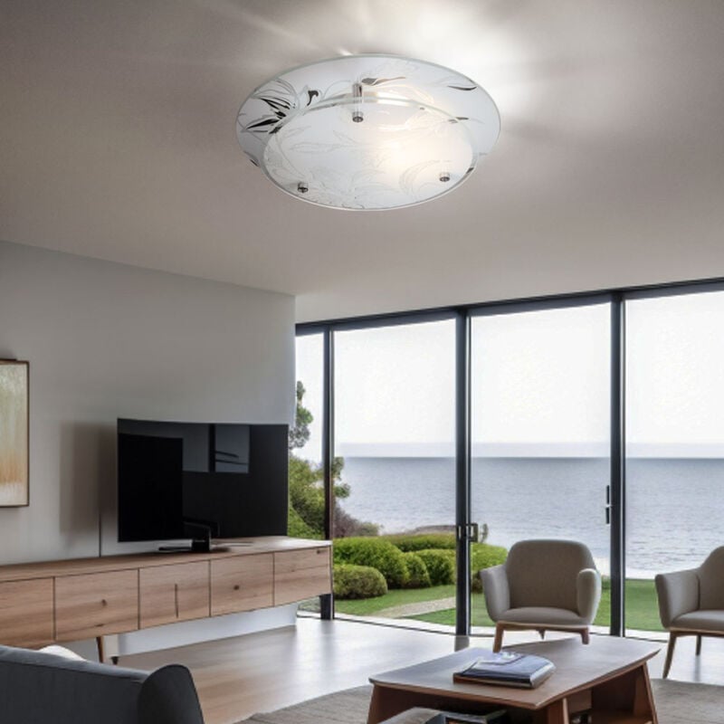 foto del prodotto globo plafoniera in vetro lampada da soffitto rotonda e27 lampada da cucina moderna lampada da soggiorno cromo, decoro fiori bianco, dxh 25x9,5 cm