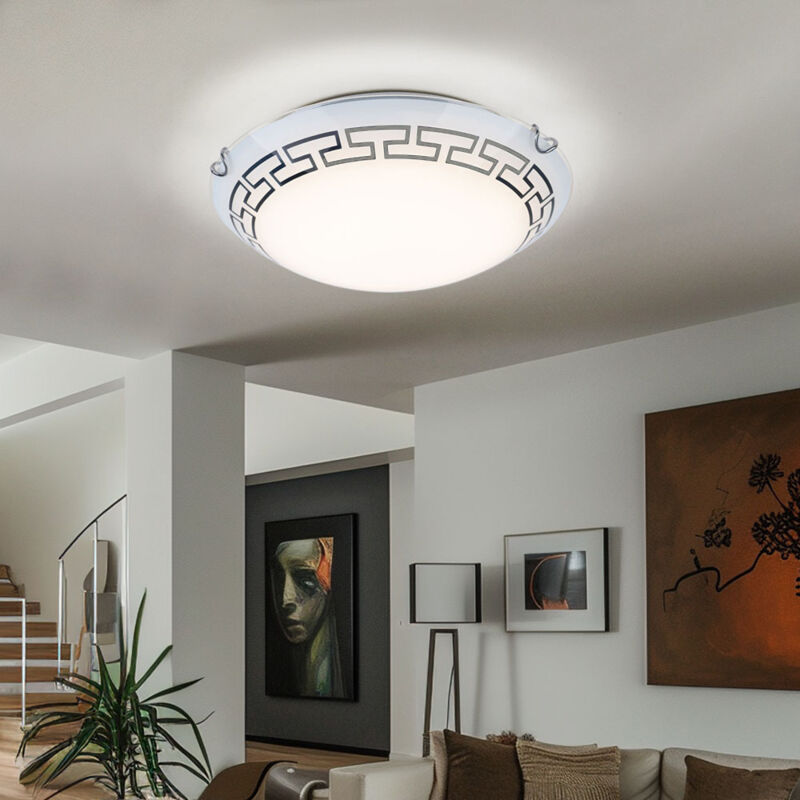 foto del prodotto globo plafoniera in vetro satinato lampada da corridoio fantasia rotonda, metallo, 1x led 12w 967lm bianco caldo, dxh 30x9 cm