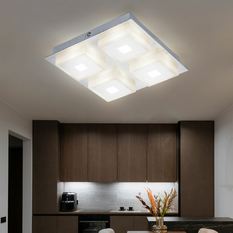 foto del prodotto globo plafoniera lampada da soffitto 4 fiamme soggiorno illuminazione in alluminio satinato, acrilico cromato, 4x led 4x 5 watt 4x 210 lm, l x l x