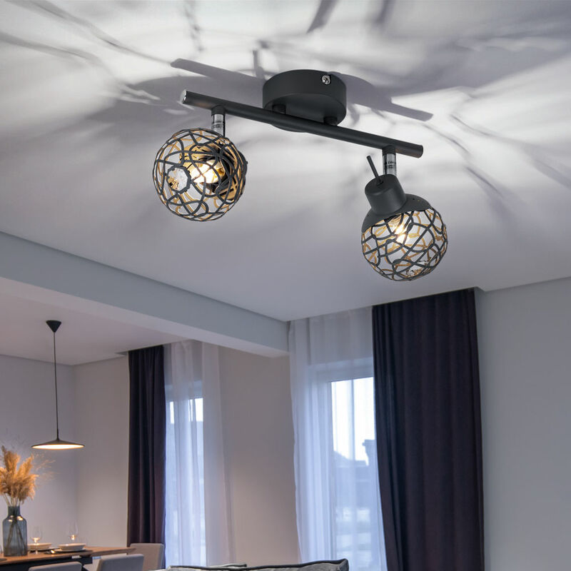 foto del prodotto globo plafoniera lampada da soffitto in alluminio a 2 luci design sala da pranzo, rete in alluminio grigio, design cristallo, faretti mobili, 2x