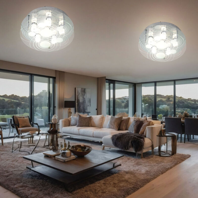 foto del prodotto globo plafoniera lampada da soffitto in vetro satinato 6 lampadine plafoniera soggiorno, 6 prese gu10, dxh 33x12,5 cm, set da 2