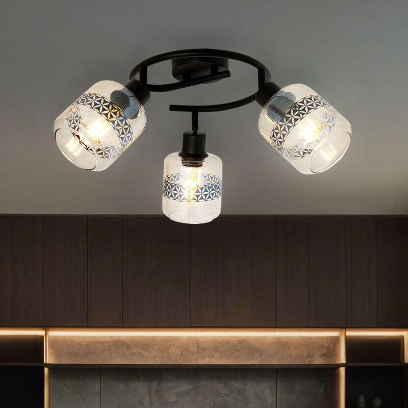 foto del prodotto globo plafoniera lampada da soffitto lampada da soggiorno lampada da tavolo rondell 3 fiamme, metallo vetro nero ambrato, 3x e27, p 25 cm