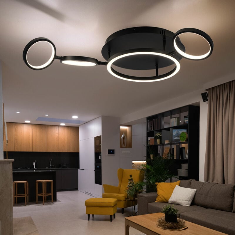 foto del prodotto globo plafoniera lampada da soffitto led sala da pranzo lampada da soggiorno moderna led nera a forma di anello, metallo plastica, 1x 23w 1080lm