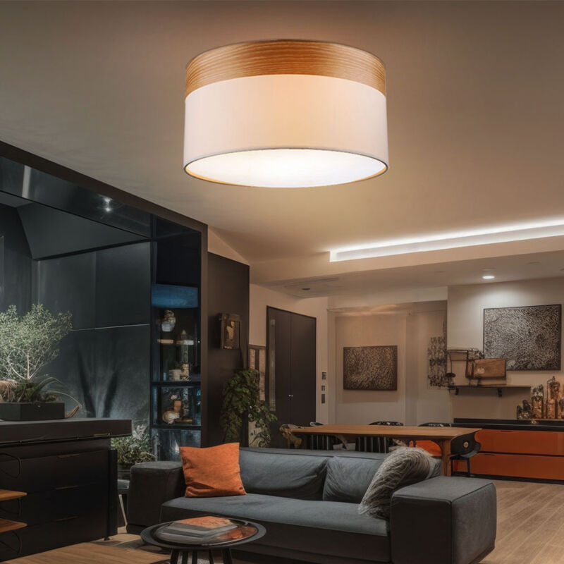 foto del prodotto globo plafoniera lampada da soffitto soggiorno luce rotonda blu legno tessuto beige, metallo tessuto, 3x prese e27, dxh 40x25 cm