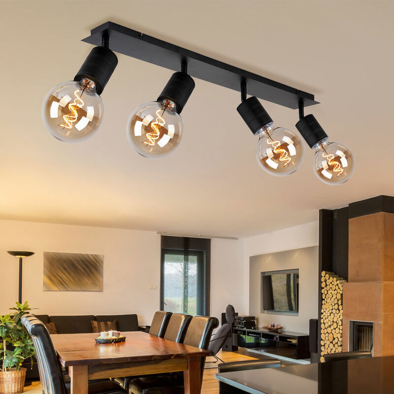 foto del prodotto globo plafoniera lampada da soffitto spot striscia luminosa, 4 faretti mobili, metallo nero, attacchi e27, lxpxh 80x10x16 cm