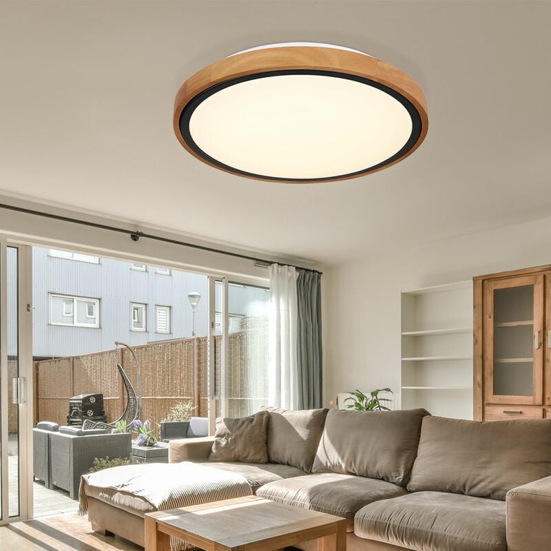 foto del prodotto globo plafoniera, lampada da soggiorno, lampada in legno, casa di campagna, cct, metallo, nero, led 12w 530lm bianco caldo bianco luce diurna, pxh