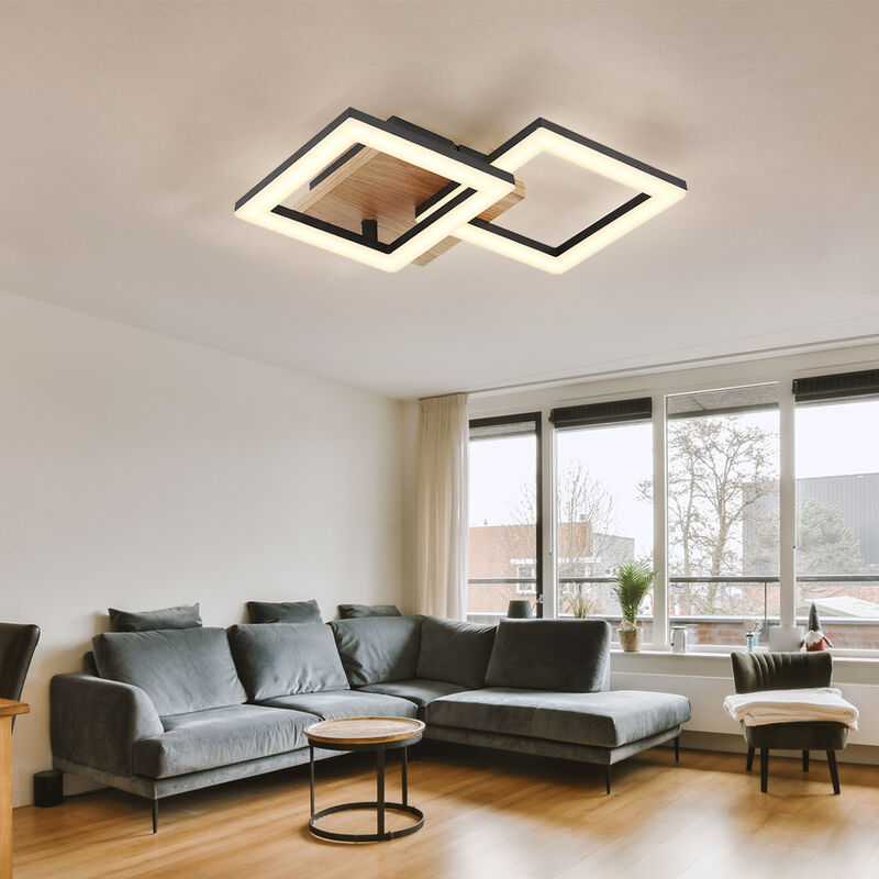 foto del prodotto globo plafoniera lampada da soggiorno lampada metallo nero moderna luce in legno elementi mobili, legno, 2x led 18 w 1200lm 3000k bianco caldo,