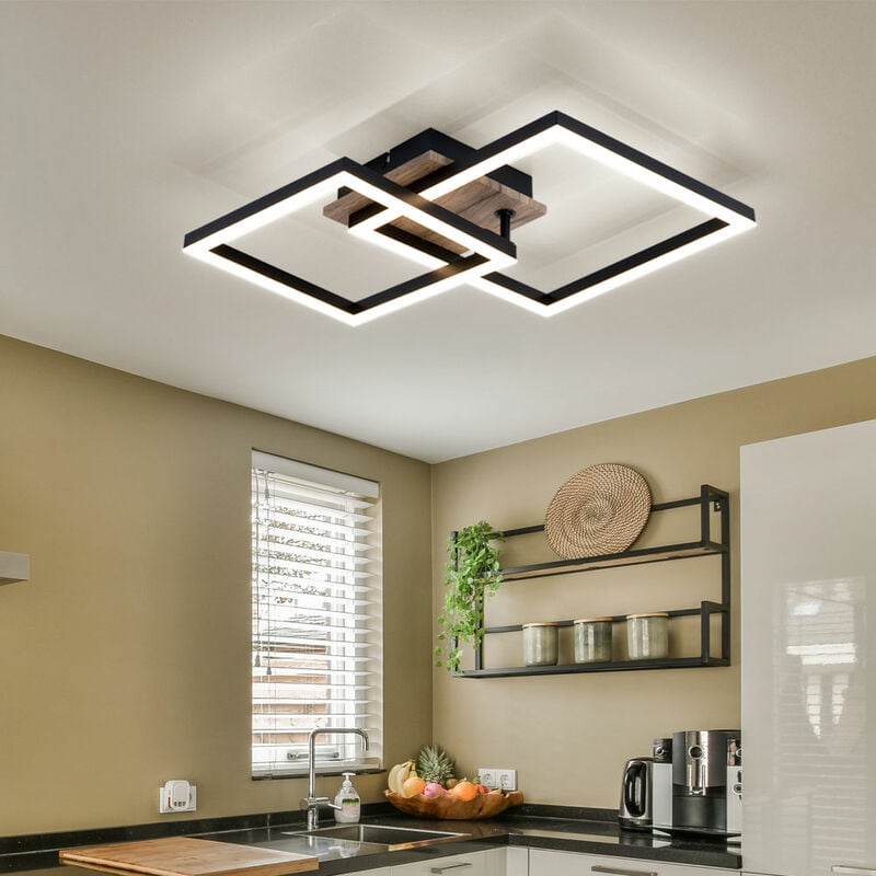 foto del prodotto globo plafoniera, lampada da soggiorno, nera, plafoniera effetto legno con elementi mobili, metallo, 1x led 18 w 1200lm 3000k bianco caldo, lxpxa