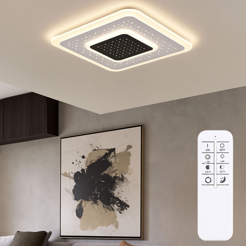 foto del prodotto globo plafoniera led con telecomando dimmerabile luce camera da letto effetto stella bianca, funzione memory luce notturna, 1x 47w 2157lm