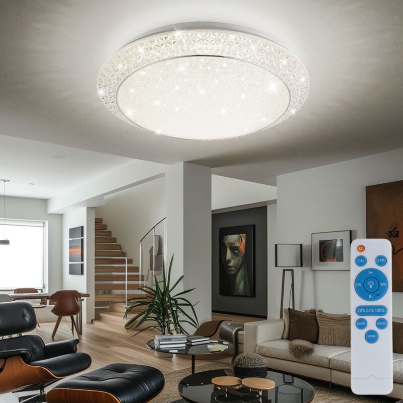 foto del prodotto globo plafoniera led dimmerabile con telecomando lampada diurna luce camera da letto con cristalli, luce notturna, 40w 2090lm bianco caldobianco