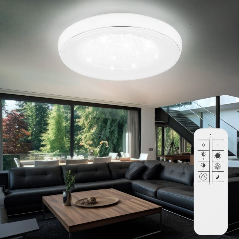foto del prodotto globo plafoniera led dimmerabile con telecomando plafoniera led soggiorno cristallo, temperatura colore regolabile con luce notturna, 1x 30w 1950lm