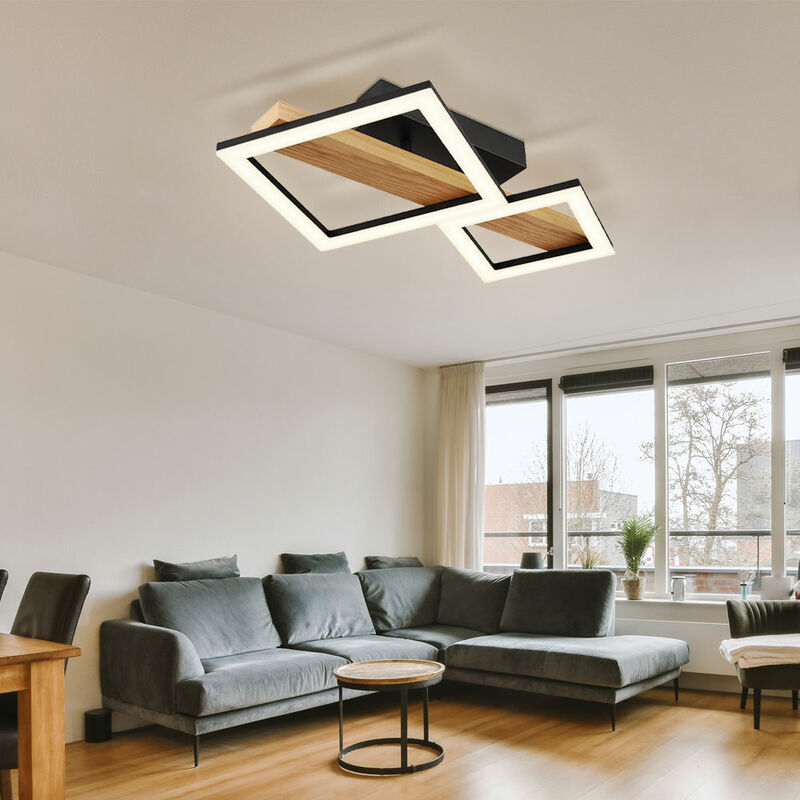 foto del prodotto globo plafoniera led in legno lampada da soggiorno design plafoniera luce quadrati, mdf metallo, 19w 1150lm bianco caldo, lxlxa 48x30x10