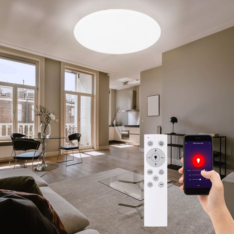 foto del prodotto globo plafoniera led intelligente per camera da letto con telecomando, lampada da soffitto dimmerabile tramite app, circuito cct cambia colore, 19w