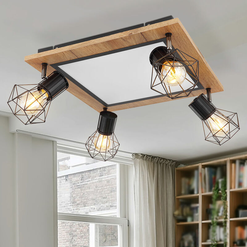foto del prodotto globo plafoniera led, lampada in legno, lampada soggiorno, lampada sala da pranzo, funzione memory, faretti mobili, 24w 1800lm 3000k bianco caldo,