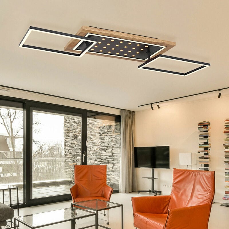 foto del prodotto globo plafoniera led nera luce sala da pranzo lampada da soggiorno aspetto legno, struttura led orientabile su 3 livelli di illuminazione, metallo,