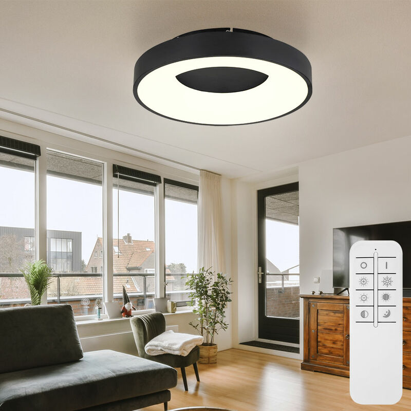 foto del prodotto globo plafoniera led plafoniera soggiorno lampada rotonda cct luce diurna con telecomando, metallo opale nero plastica, luce notturna memoria
