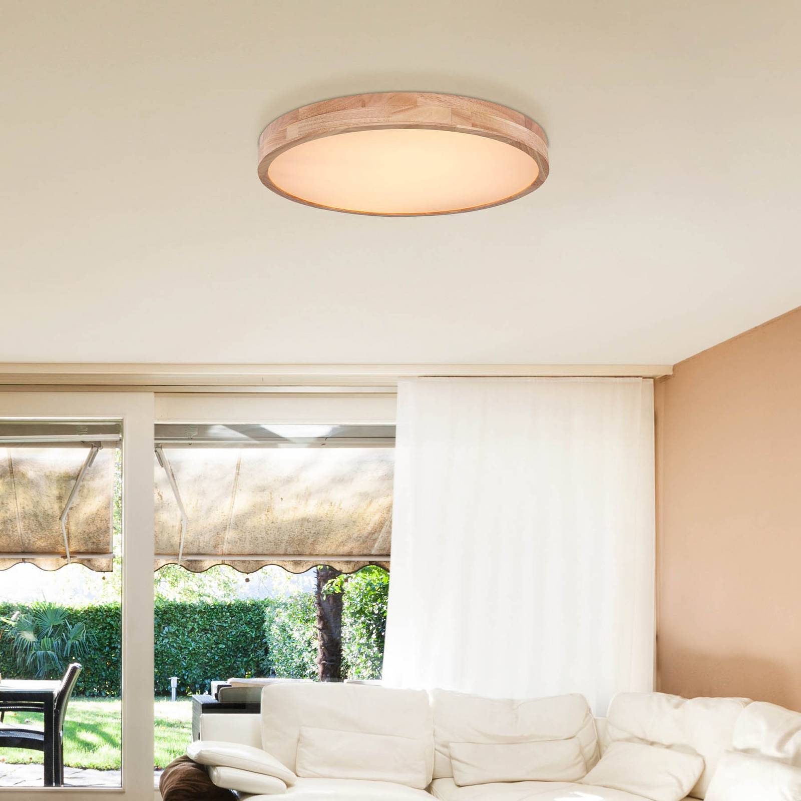 foto del prodotto globo plafoniera led rainer, 60 cm, effetto legno, metallo, cct