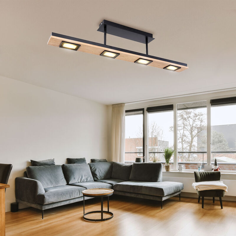 foto del prodotto globo plafoniera legno 4 fiamme lampada da soffitto in legno lampada da cucina moderna plafoniera led, metallo testa di moro vetro satinato nero,