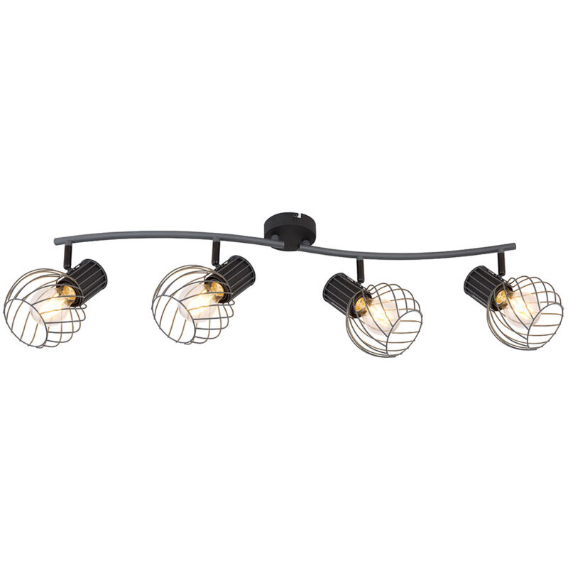 foto del prodotto globo plafoniera luce gabbia metallica a 4 fiamme illuminazione faretti spot orientabili