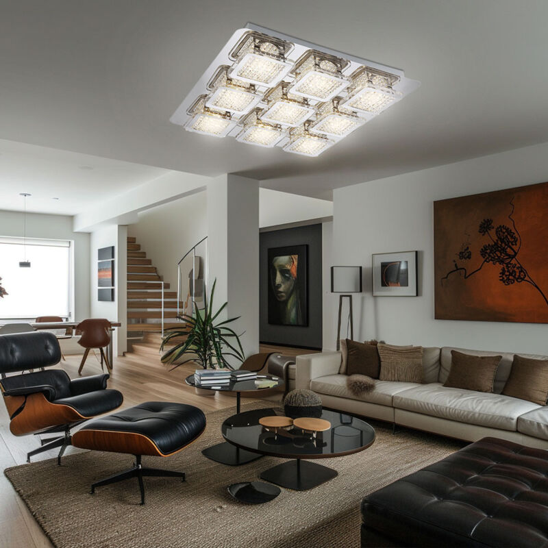 foto del prodotto globo plafoniera moderna lampada da soggiorno lampada led design cristalli quadrati, metallo, plastica, led 45w 4950lm 3000k bianco caldo, lxpxh