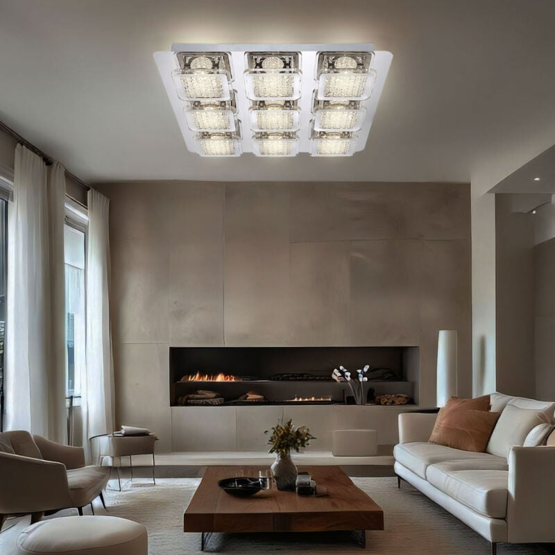 foto del prodotto globo plafoniera moderna lampada da soggiorno lampada led design cristalli quadrati, metallo, plastica, led 45w 4950lm 3000k bianco caldo, lxpxh