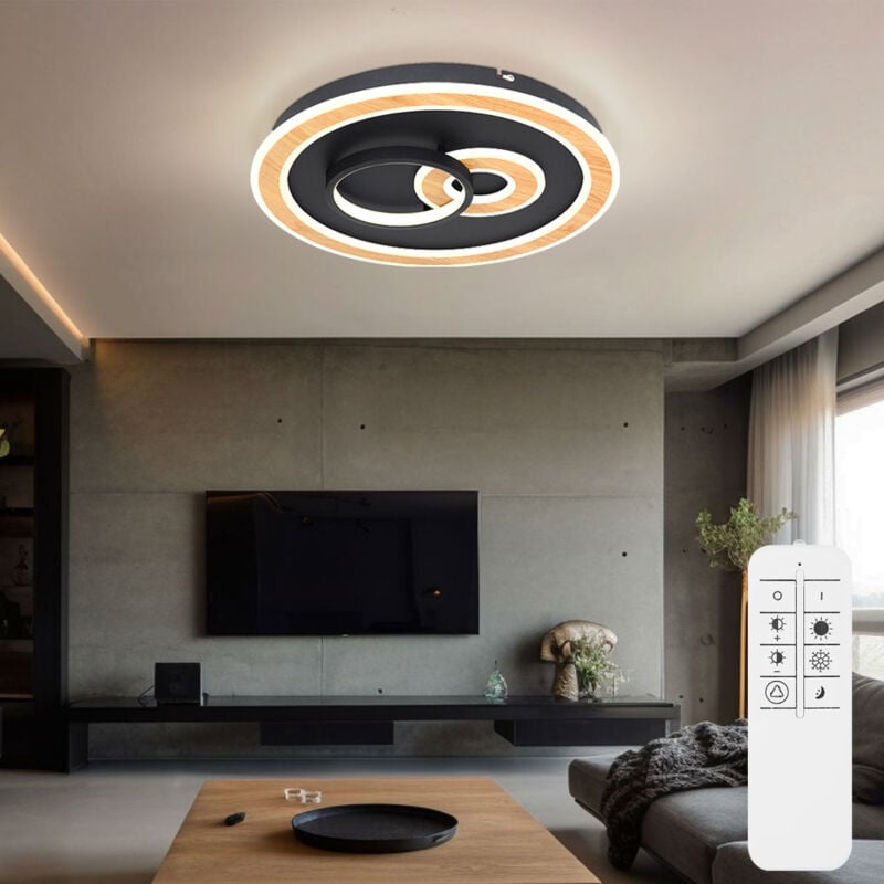 foto del prodotto globo plafoniera nera da soggiorno plafoniera moderna dimmerabile, led smartlight telecomando cct aspetto legno, led 50w 2200lm 2700 6500k, dxh