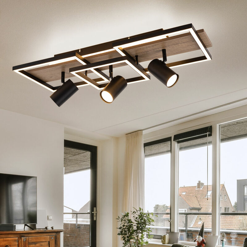 foto del prodotto globo - plafoniera, nera, lampada da camera, moderna, faretto da soffitto, 3 fiamme gu10, led legno memory, metallo, led 48w 2300lm 3000k, lxpxh