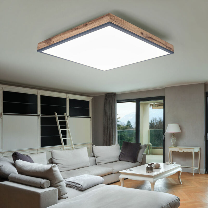 foto del prodotto globo plafoniera pannello led pannello soffitto lampada da ufficio soffitto effetto legno grafite, alu mdf, 24w 1500lm bianco caldo, lxlxa