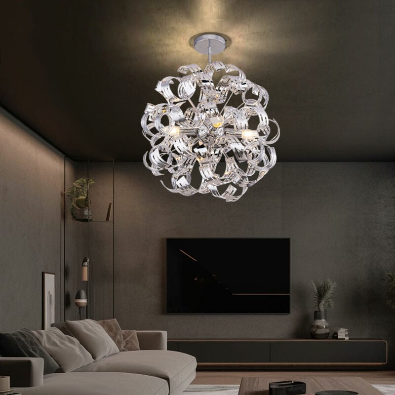 foto del prodotto globo plafoniera plafoniera design lampada sala da pranzo lampada soggiorno, 4 fiamme, fasce in metallo cromato, 4 attacchi e14, dxh 50x56cm