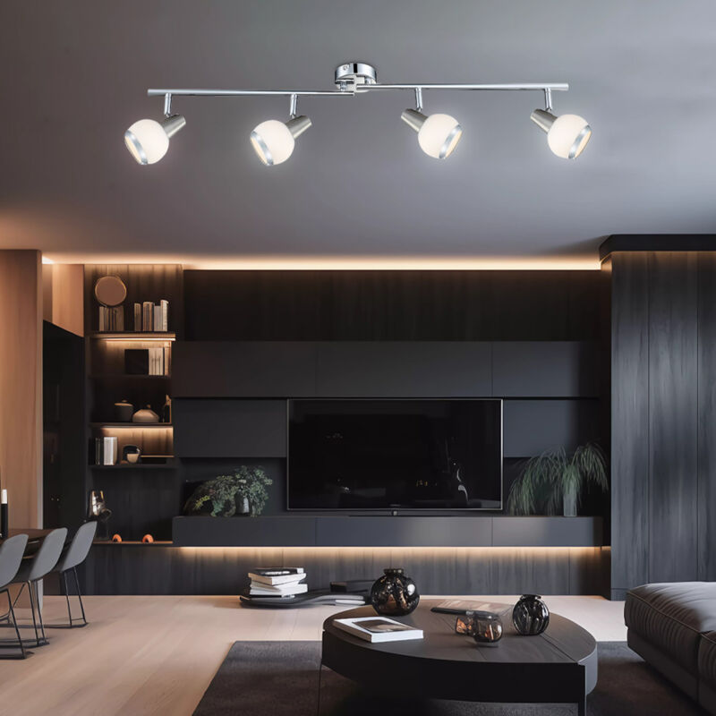 foto del prodotto globo plafoniera plafoniera faretto lampada soggiorno lampada sala da pranzo, 4 punti lampadina mobili, vetro cromato nichel opaco, led 4x 3w 4x