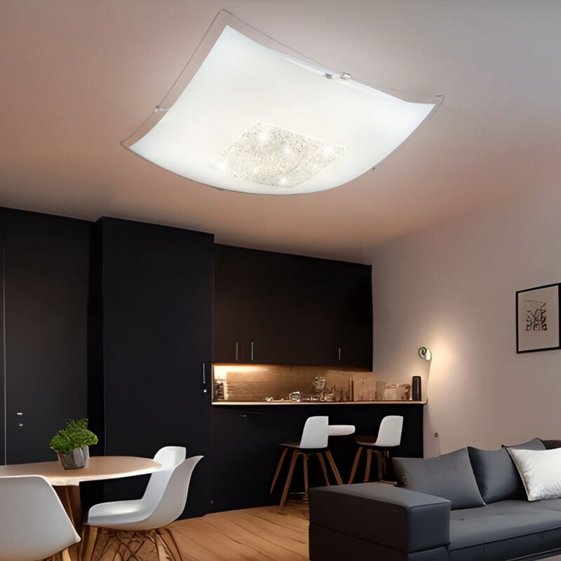 foto del prodotto globo plafoniera plafoniera lampada in cristallo lampada interna acrilico, cromo, satinato, ip20, quadrata, 1x led 18 watt 1350 lumen bianco