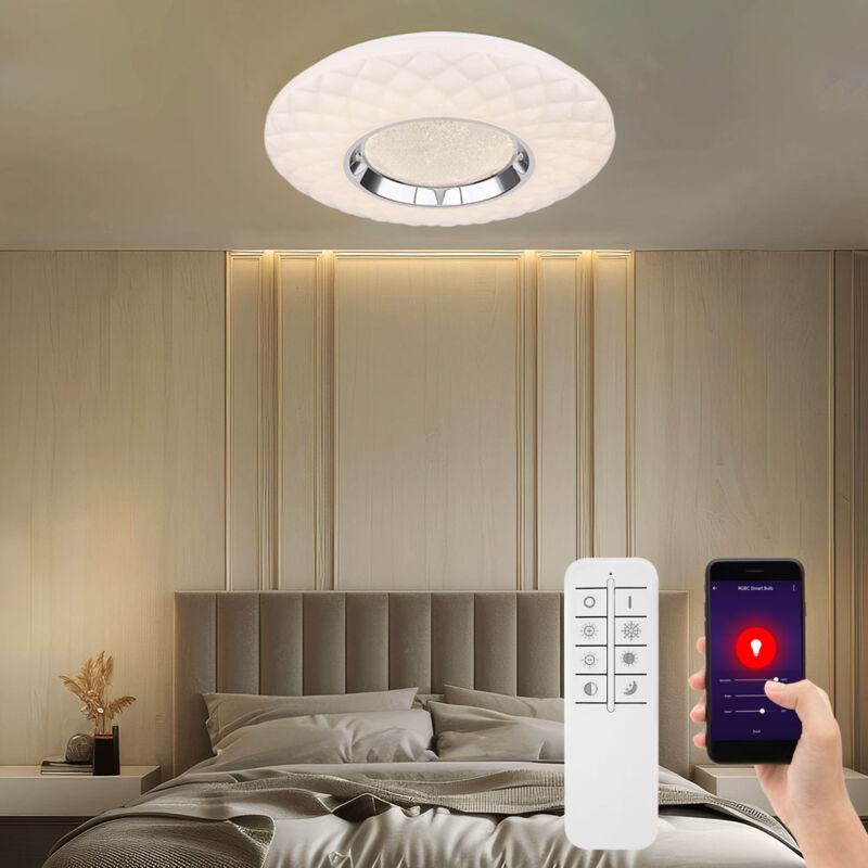 foto del prodotto globo plafoniera, plafoniera, lampada soggiorno, lampada sala da pranzo, telecomando smart home cct, cristalli dimmerabili app comando vocale, led