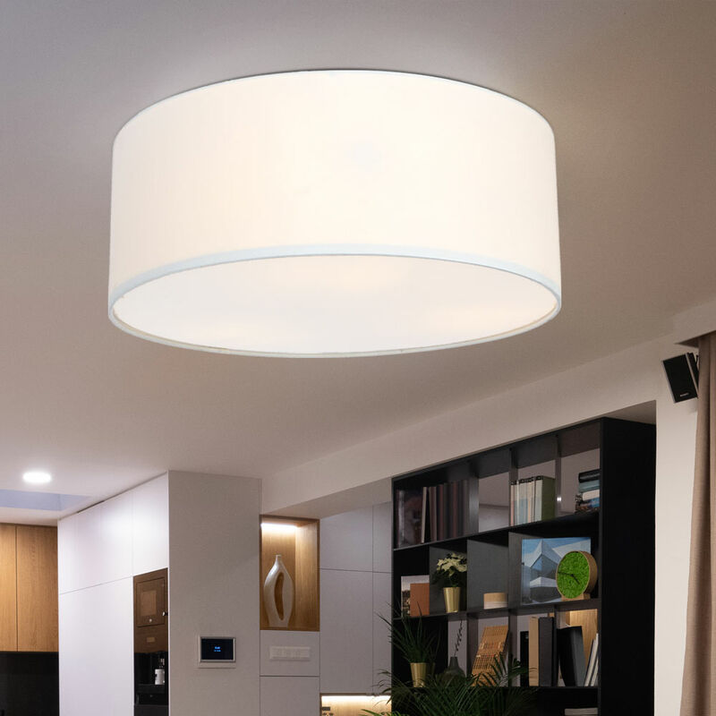 foto del prodotto globo plafoniera plafoniera sala da pranzo rotonda tessile bianca lampada da soggiorno 3 fiamme moderna, copertura bianca, 3x e27, dxh 40 x 16,5 cm
