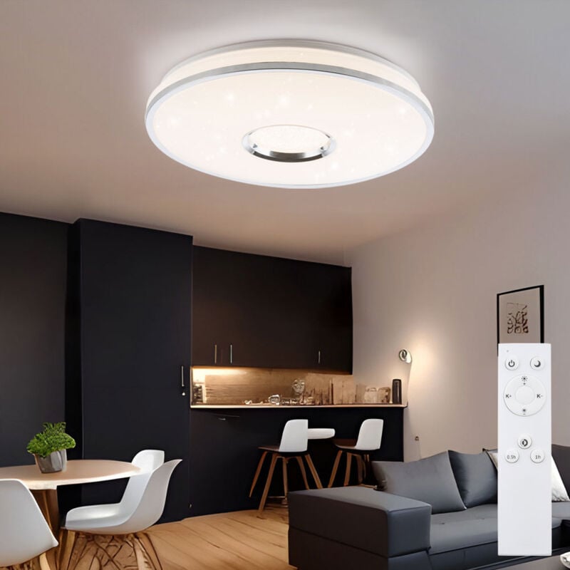 foto del prodotto globo plafoniera plafoniera stella lampada metallo, cromo, ip20, telecomando, dimmerabile, colori fissabili, 1x led 60 watt 4800 lumen bianco caldo