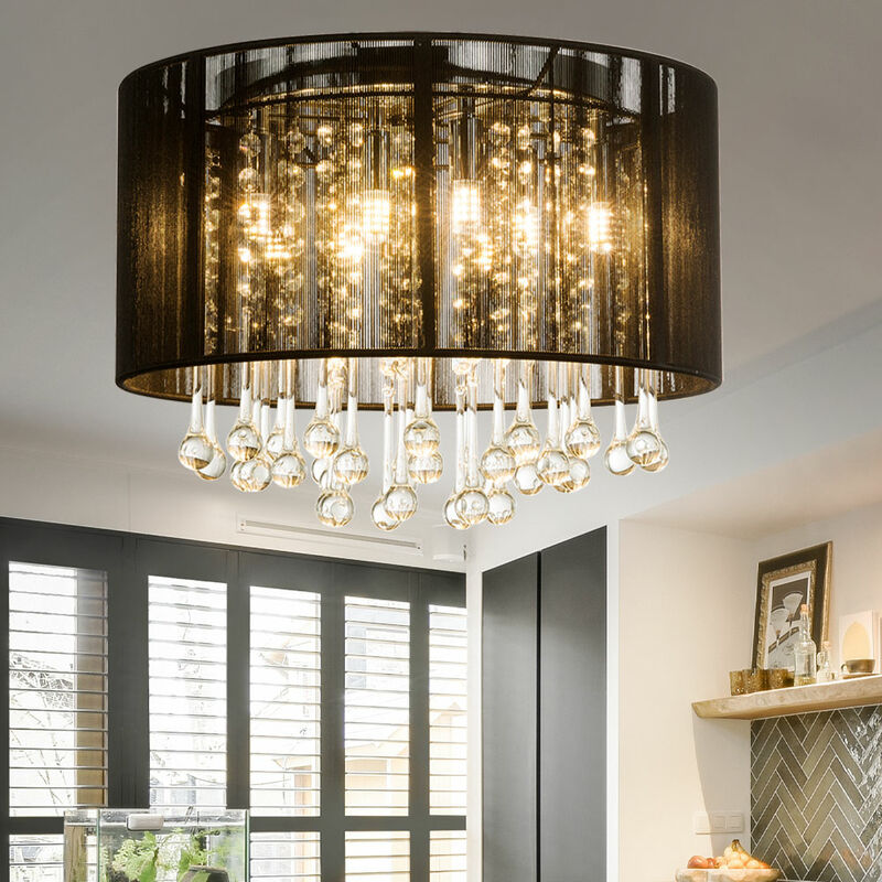 foto del prodotto globo plafoniera plafoniera vetro nero cristalli sala da pranzo 8 fiamme metallo seta 8x led bianco caldo dxh 40x29 cm
