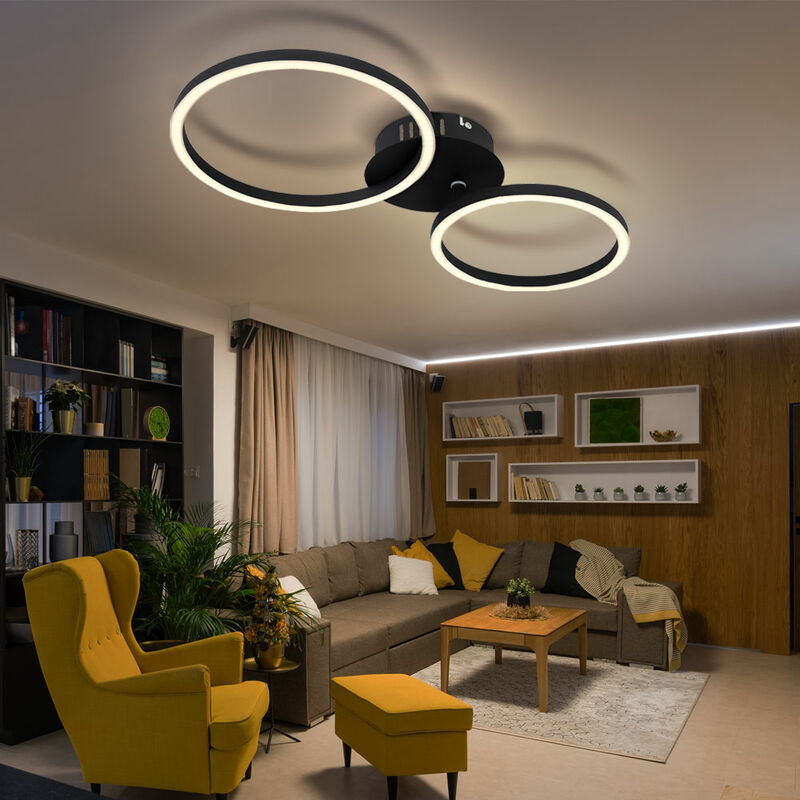 foto del prodotto globo plafoniera ring design plafoniera nera lampada da soggiorno, realizzata in metallo, 1x led 24w 900lm bianco caldo, lxpxh 49x25x7,2 cm