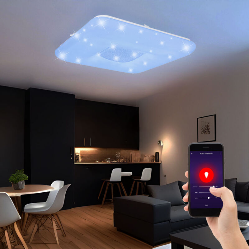 foto del prodotto globo plafoniera smart con telecomando lampada da soffitto effetto stella dimmerabile cristalli di luce diurna, controllo vocale da app, cct, 1x