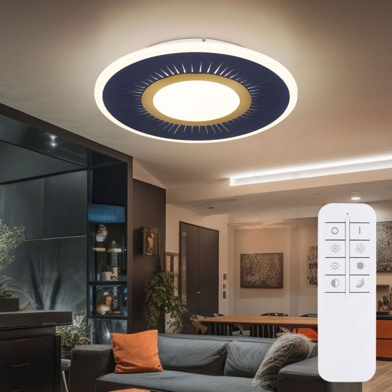 foto del prodotto globo plafoniera soggiorno plafoniera sala da pranzo lampada rotonda, metallo acrilico bianco blu, telecomando dimmerabile, 1x led 40w 1300lm