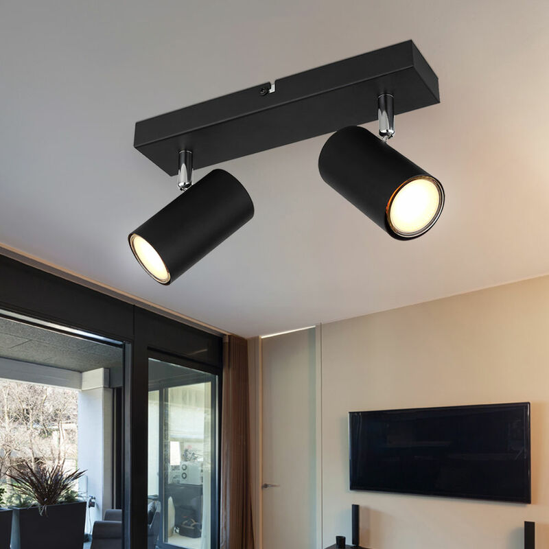foto del prodotto globo plafoniera spot 2 fiamme faretto da soffitto nero lampada da soffitto sala da pranzo con faretti orientabili, metallo, 2x gu10, lxpxh 26x6x12