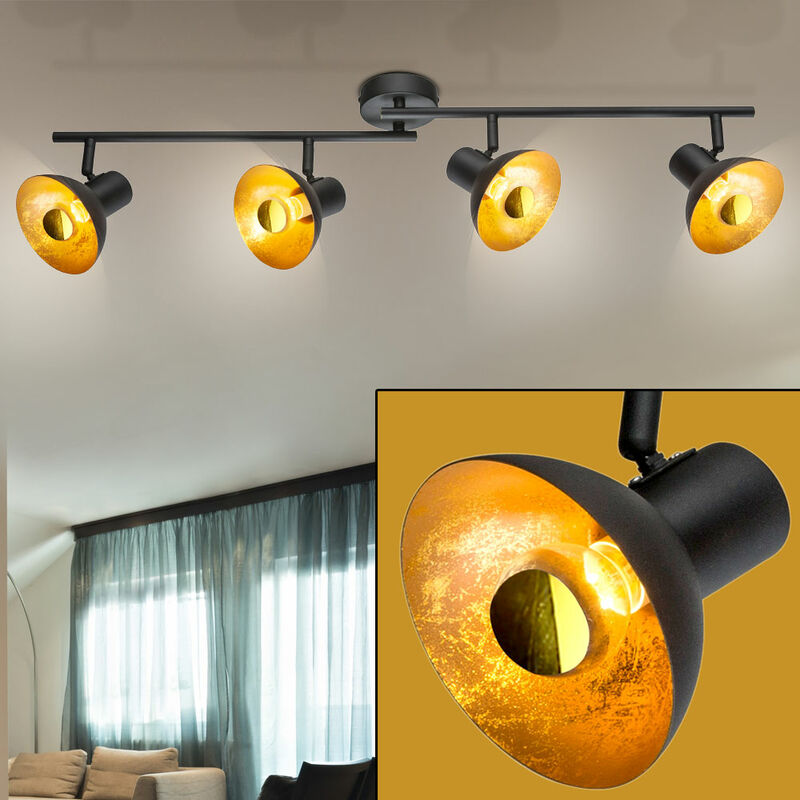 foto del prodotto globo plafoniera spot bar plafoniera lampada da interno metallo, nero, color oro, faretti mobili, 4x led 4 watt 380 lumen bianco caldo, lxh 