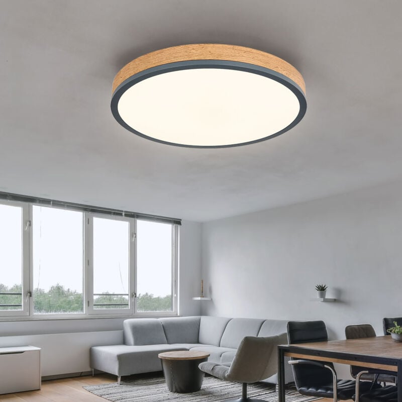 foto del prodotto globo plafoniera tonda in legno dimmerabile plafoniera led con telecomando lampada in legno soffitto soggiorno, funzione memoria timer cct, 24w