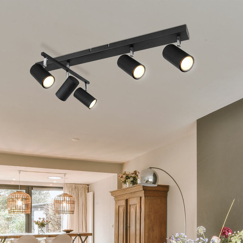 foto del prodotto globo punti luce da soffitto plafoniera nera gu10 lampada da soffitto 5 fiamme gu10 orientabile, metallo, 5x gu10, lxlxh 70x35x17 cm