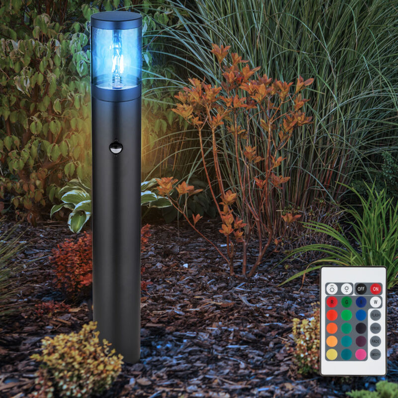 foto del prodotto globo segnapasso con rilevatore di movimento piantana da giardino sensore, telecomando dimmerabile, acciaio inox fumo nero, led rgb 8.5w 806lm, pxh