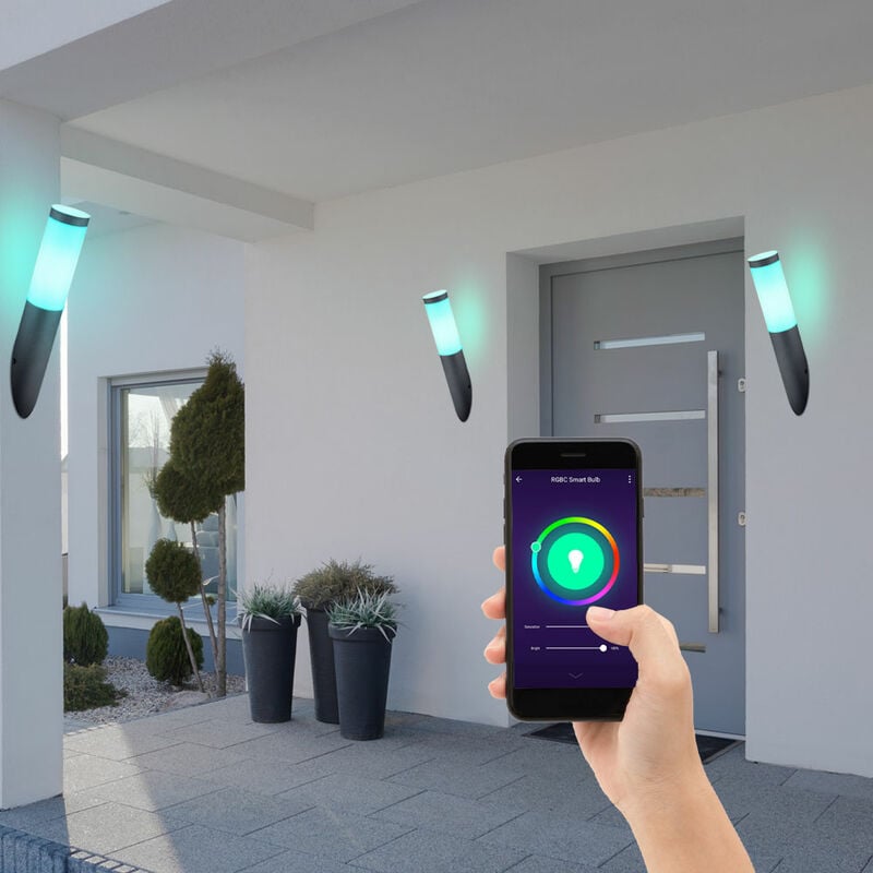foto del prodotto globo set di 3 lampade a torcia da parete controllo tramite app vocale da cellulare luci da esterno dimmerabili in un set che include lampadine a