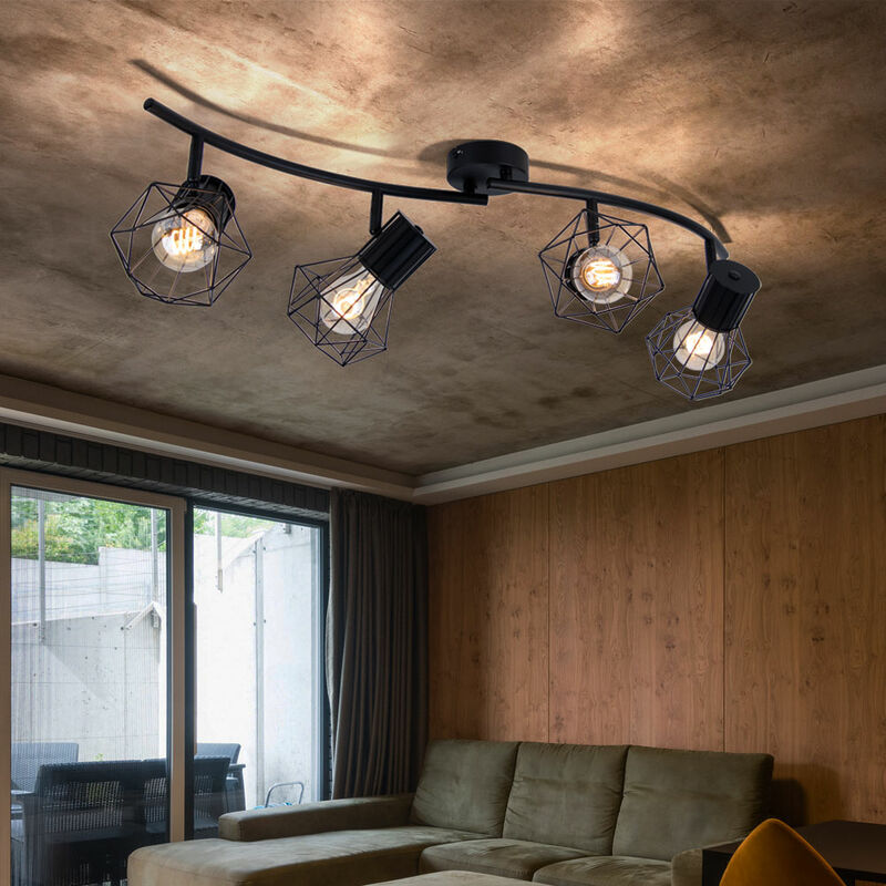 foto del prodotto globo spot bar faretto plafoniera orientabile lampada da soffitto nera 4 lampadine, 4x prese e27, lxpxh 80x22,5x19 cm