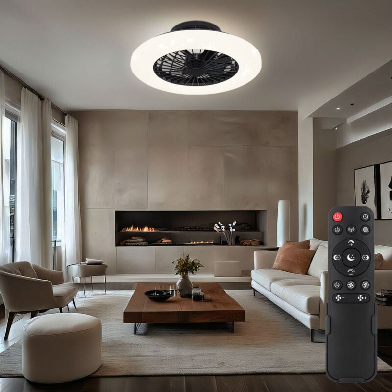 foto del prodotto globo ventilatore da soffitto con luce e telecomando plafoniera silenziosa con ventola dimmerabile, timer luce notturna cct effetto stella, led 30