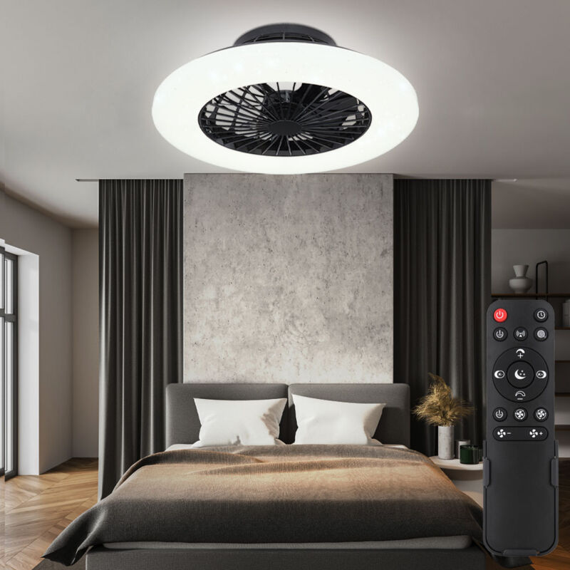 foto del prodotto globo ventilatore da soffitto con luce e telecomando plafoniera silenziosa con ventola dimmerabile, timer luce notturna cct effetto stella, led 30
